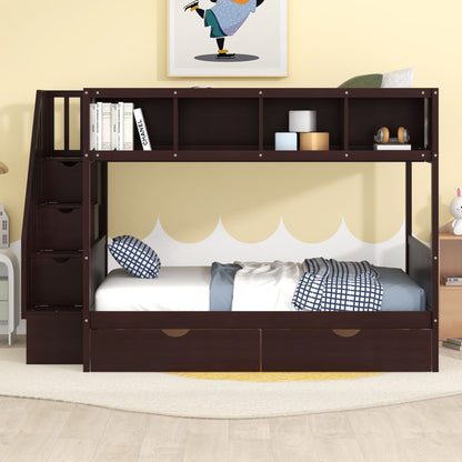 Bunk Bed With Shelfs, Storage Staircase And 2 Drawers - The Sleep Loft - Online Mattress Showroom NYC