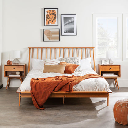 Mid-Century Modern Solid Wood Platform Bed Frame With Spindle Headboard - The Sleep Loft - Online Mattress Showroom NYC