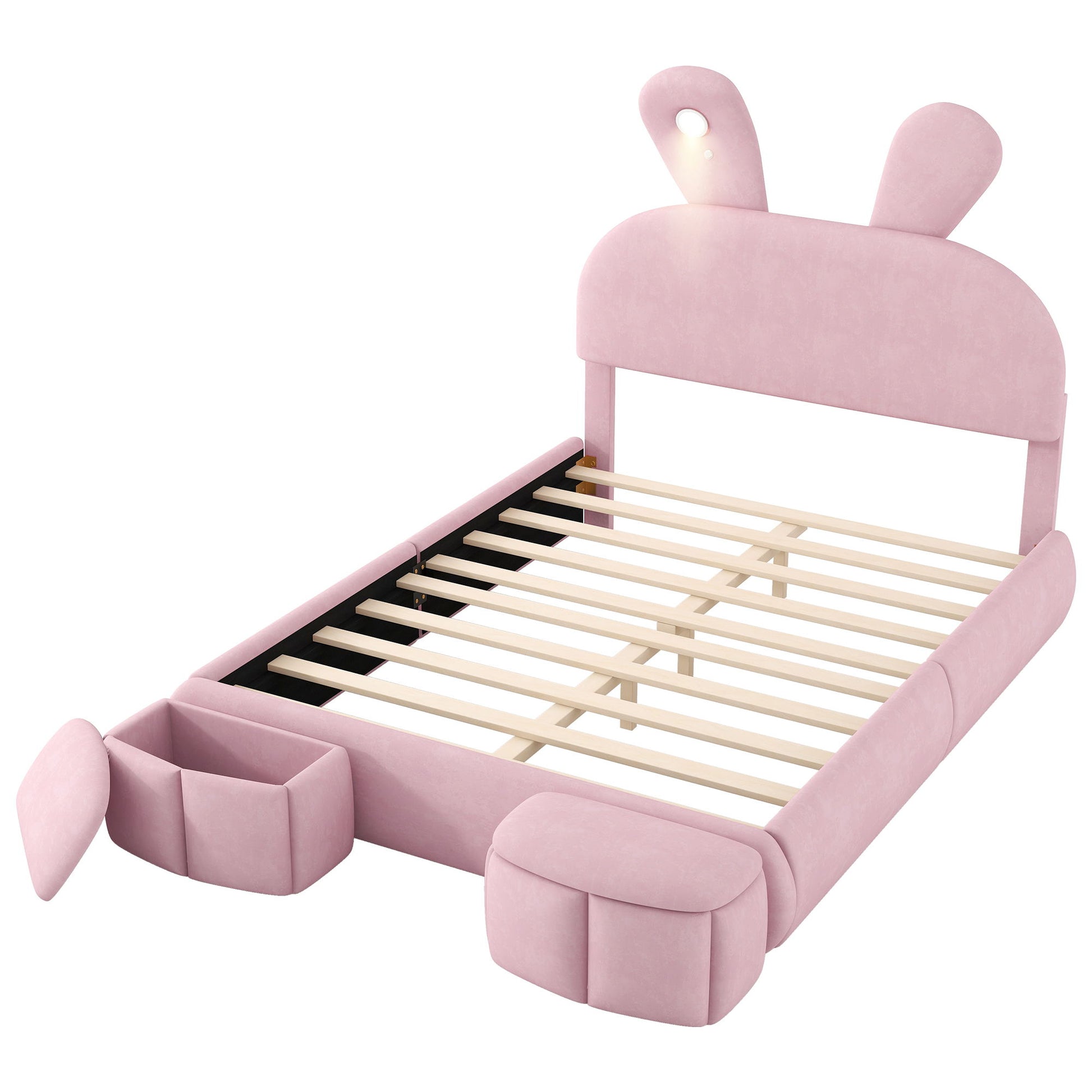 Full Upholstered Platform Bed With Cartoon Ears Headboard And LED Light - Pink - The Sleep Loft - Online Mattress Showroom NYC