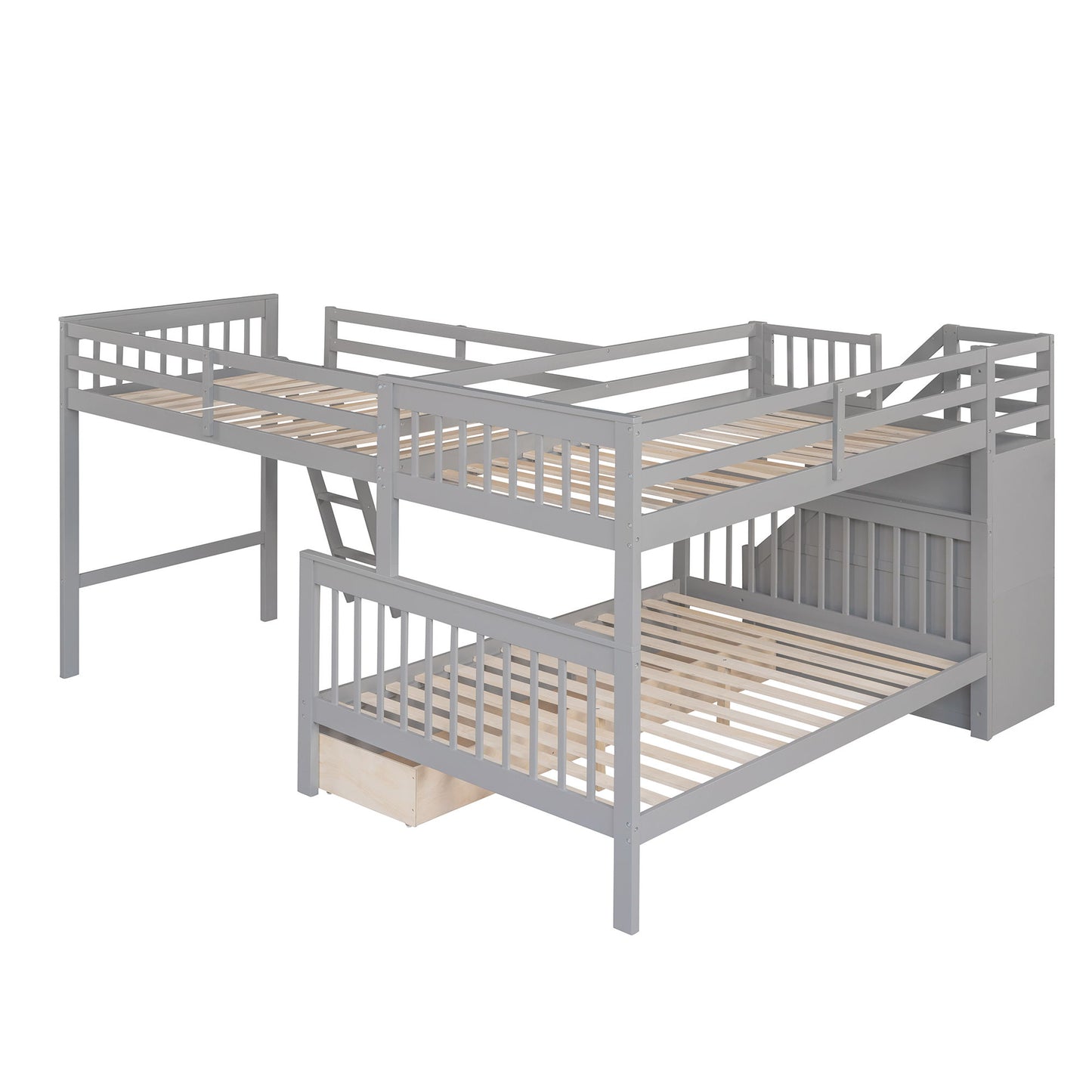 Solid L Shaped Bunk Bed With 3 Drawers, Ladder And Staircase - The Sleep Loft - Online Mattress Showroom NYC