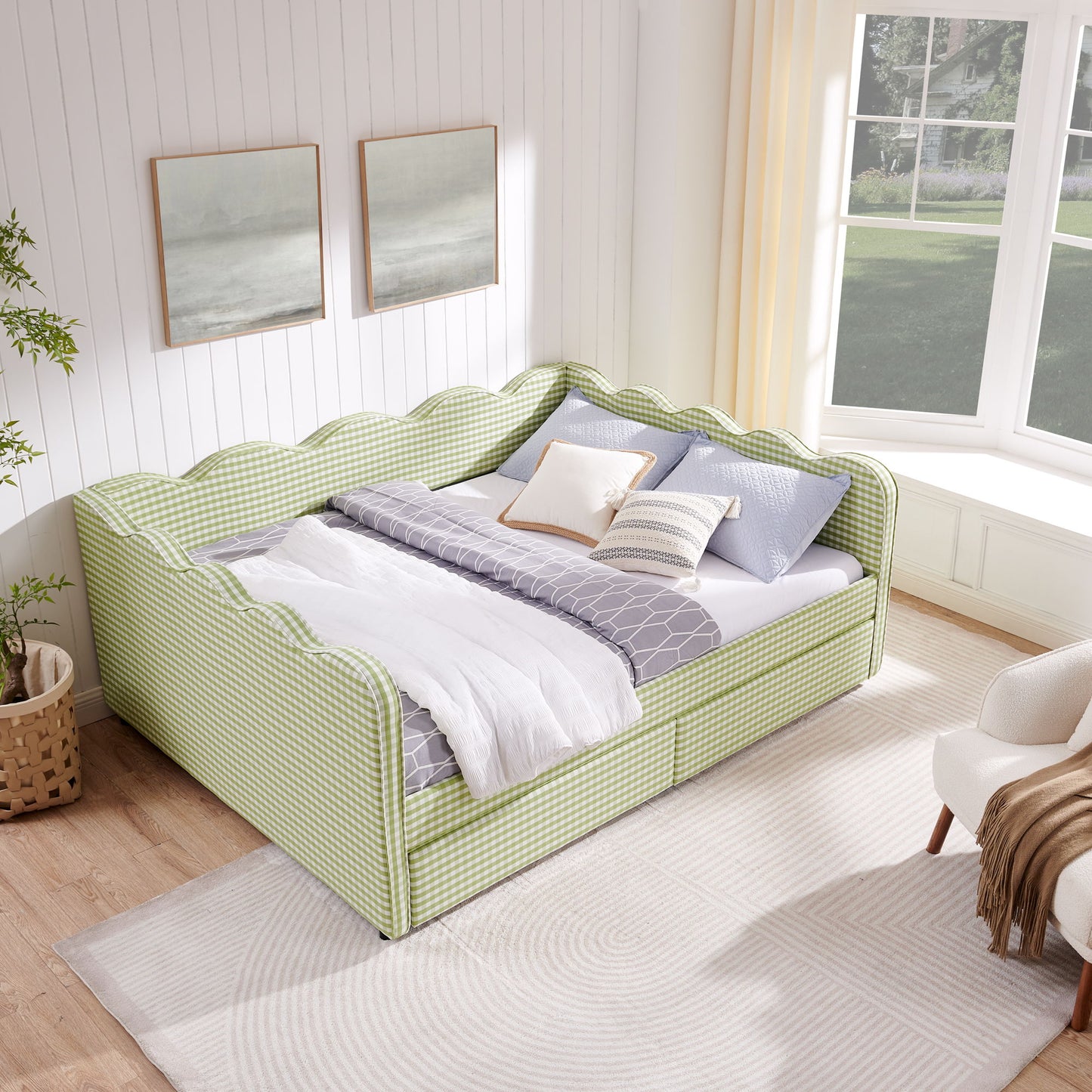 Gingham Daybed With USB Charging Port, Wave-Shaped Design - The Sleep Loft - Online Mattress Showroom NYC