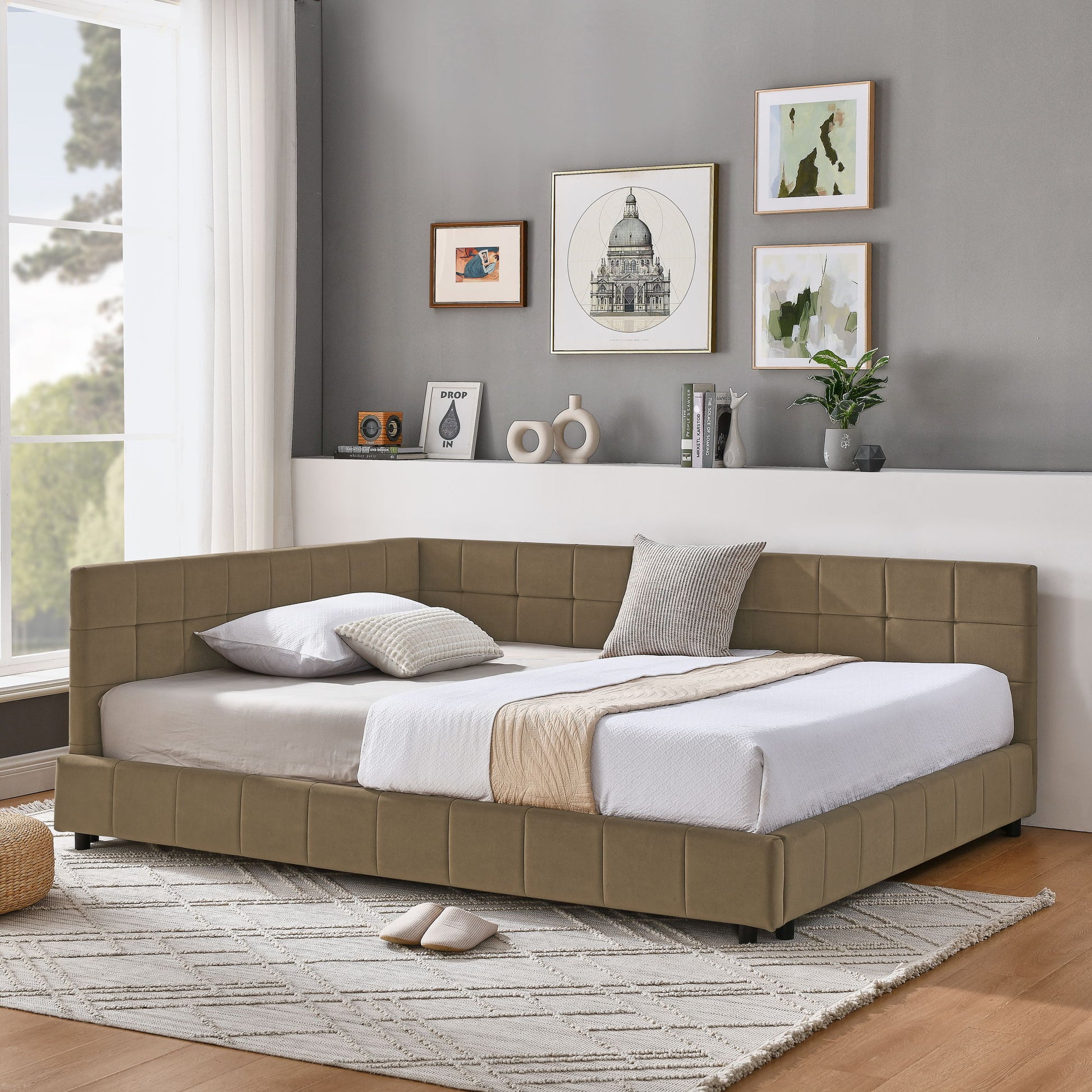 Upholstered Bed Frame With Tufted Backrest And Armrests - The Sleep Loft - Online Mattress Showroom NYC