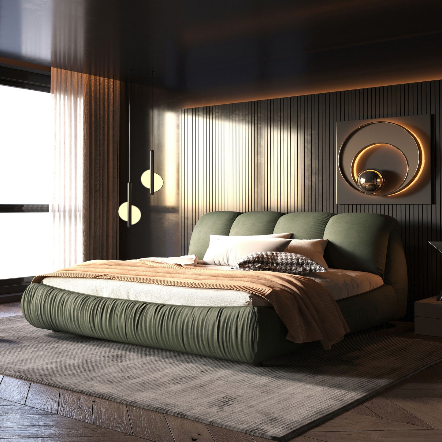 Luxury Upholstered Platform Bed With Oversized Padded Backrest And Solid Wood Frame - The Sleep Loft - Online Mattress Showroom NYC
