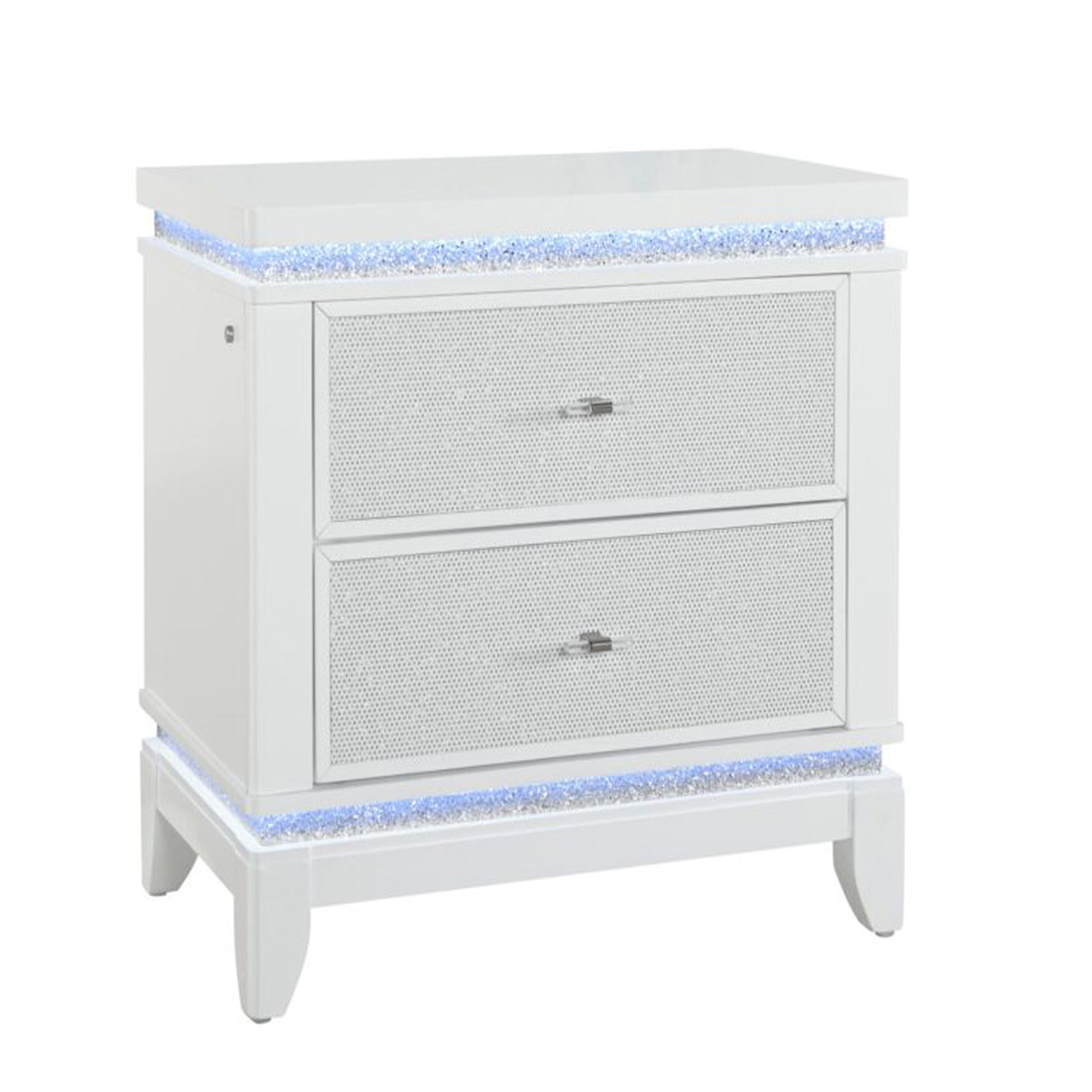 Adalid - Nightstand With Glittered Drawer Front And LED Lighting - White - The Sleep Loft - Online Mattress Showroom NYC