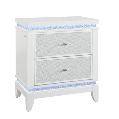 Adalid - Nightstand With Glittered Drawer Front And LED Lighting - White - The Sleep Loft - Online Mattress Showroom NYC