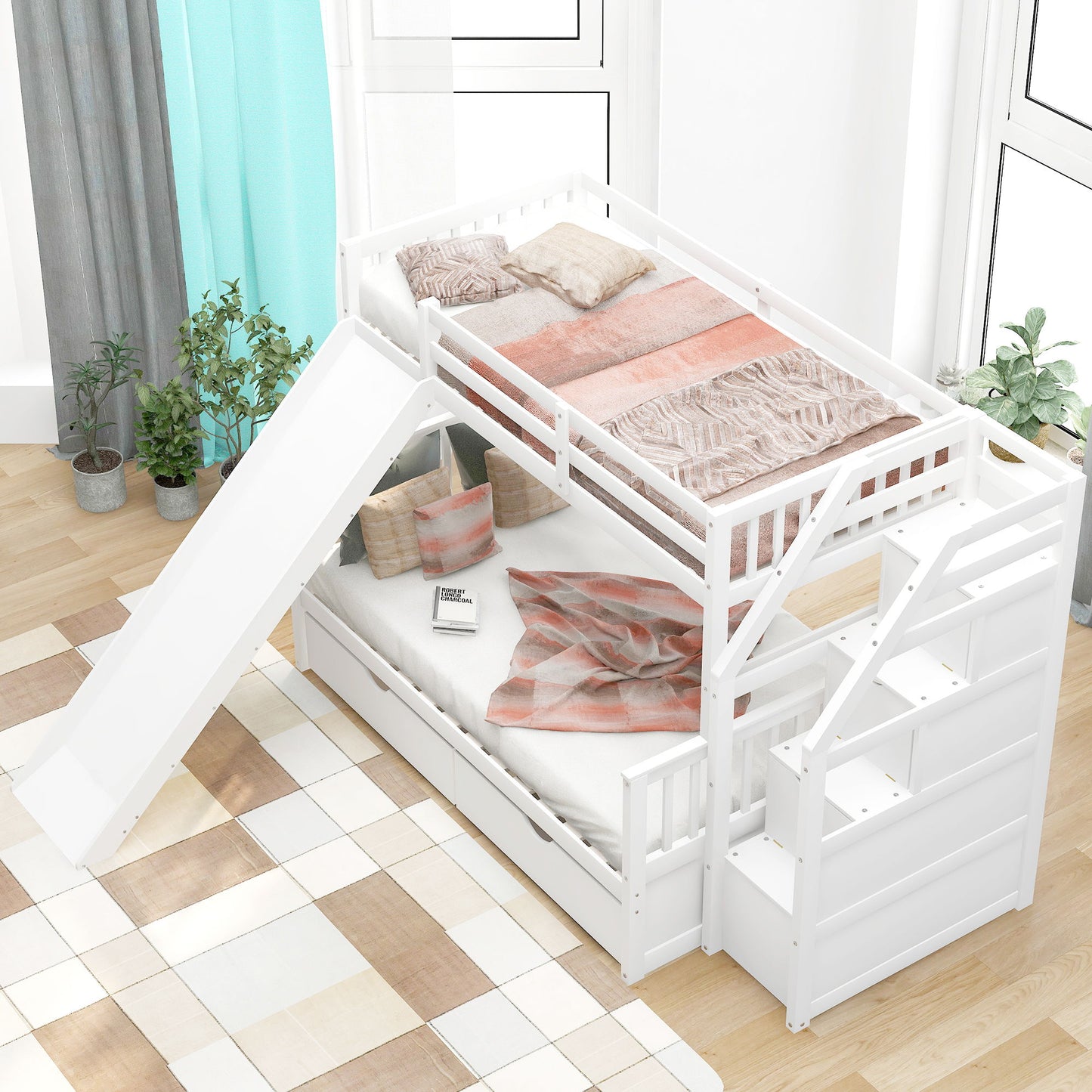 Bunk Bed With Storage Staircase, Slide, Desk, Drawers, And Shelves - The Sleep Loft - Online Mattress Showroom NYC