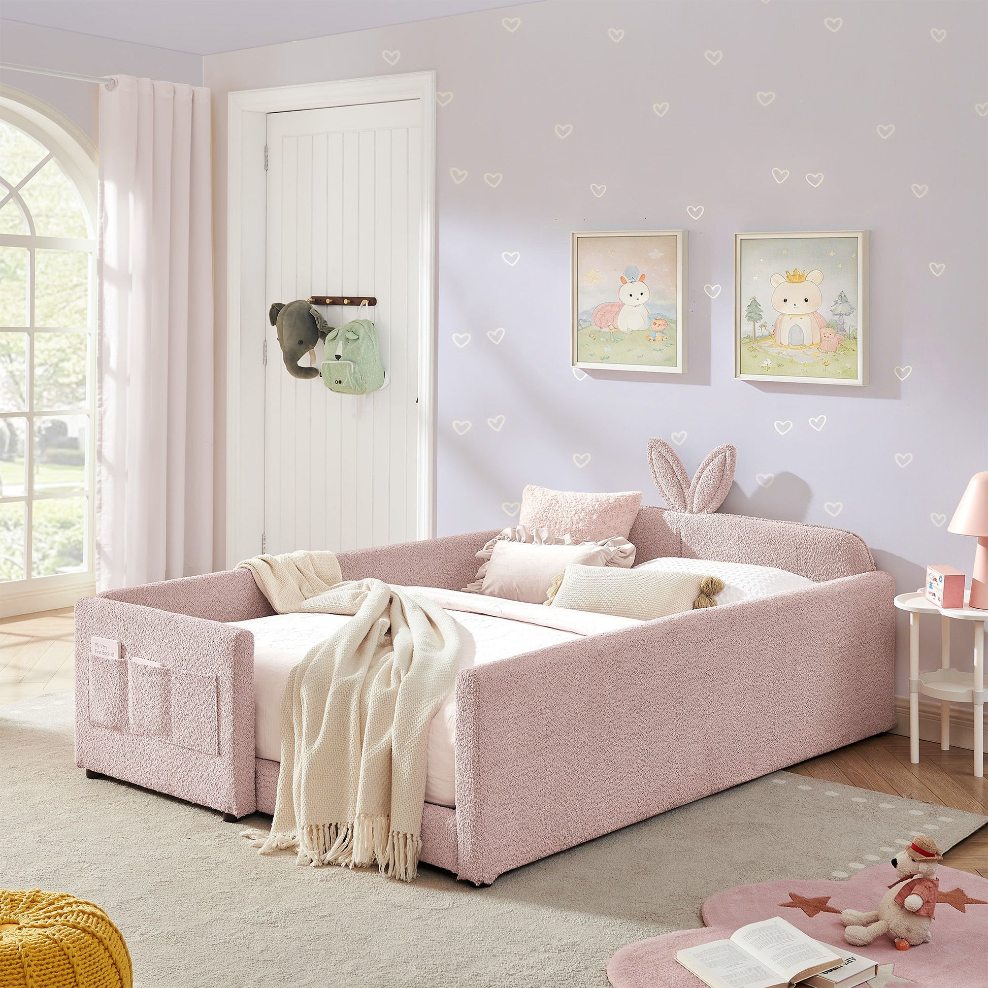 Cute Rabbit Ear Upholstered Platform Bed Frame With Safety Rail - The Sleep Loft - Online Mattress Showroom NYC