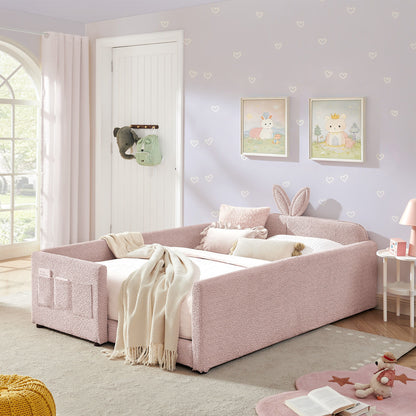 Cute Rabbit Ear Upholstered Platform Bed Frame With Safety Rail - The Sleep Loft - Online Mattress Showroom NYC