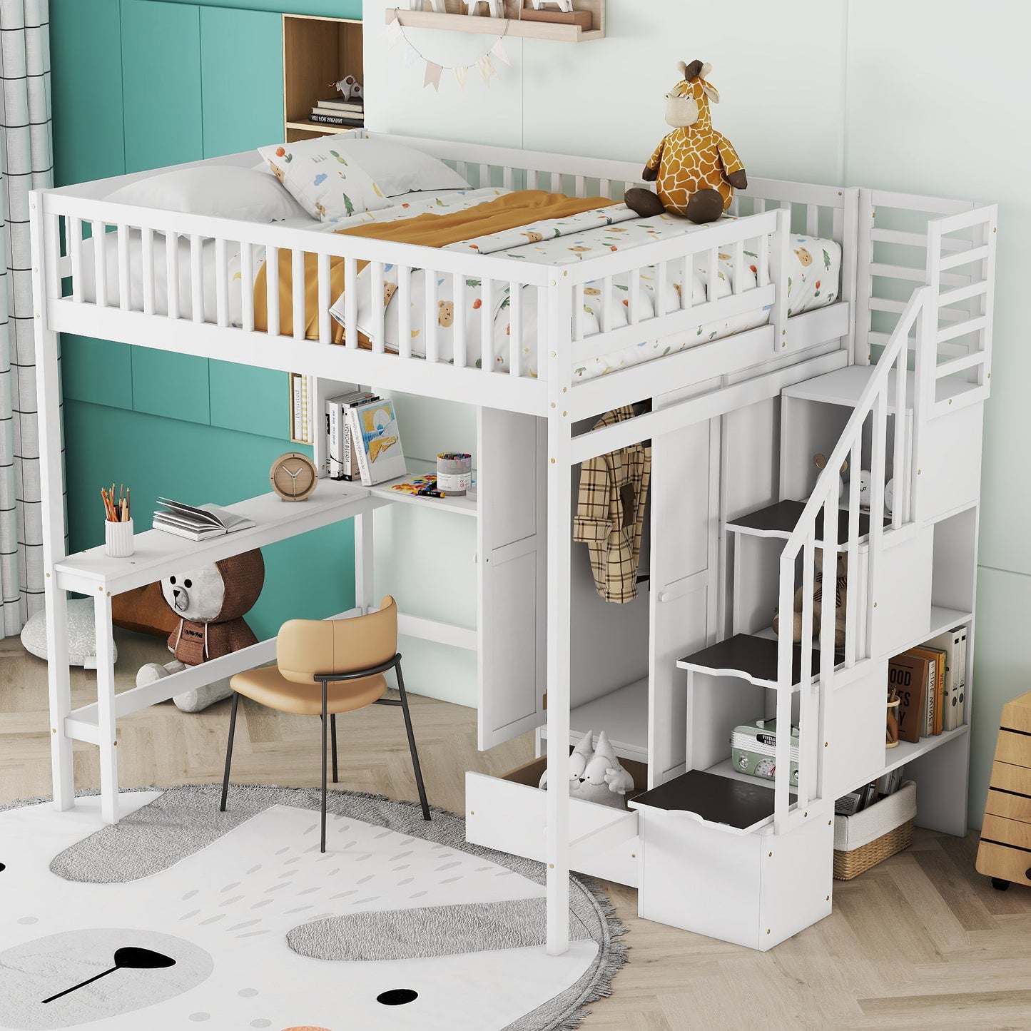 Loft Bed With Bookshelf, Drawers, Desk, And Wardrobe - The Sleep Loft - Online Mattress Showroom NYC