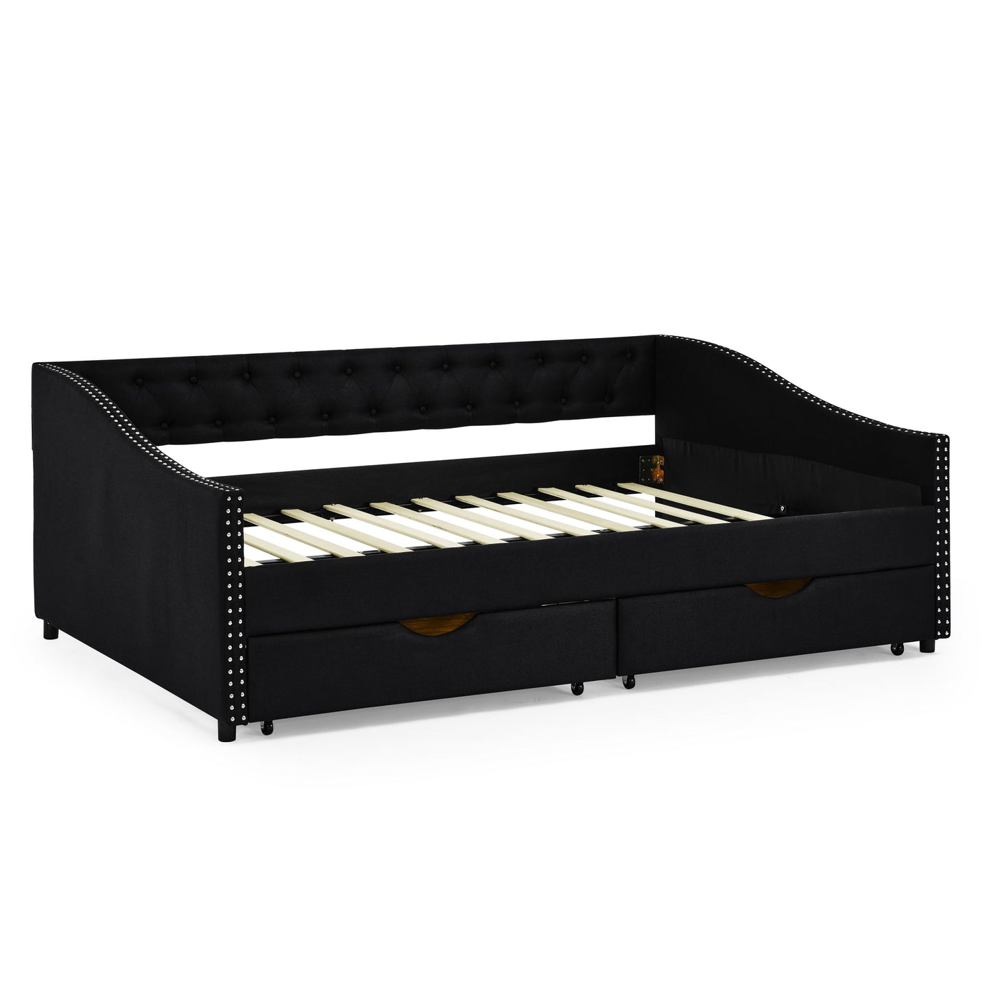 Upholstered Tufted Daybed With 2 Drawers, Waved Arms - The Sleep Loft - Online Mattress Showroom NYC
