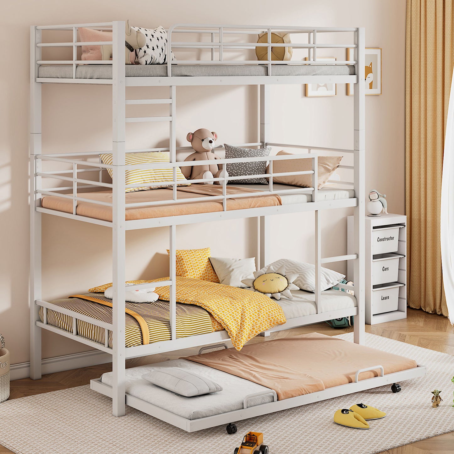Triple Bunk Bed With Trundle, Heavy Duty Steel Construction - The Sleep Loft - Online Mattress Showroom NYC
