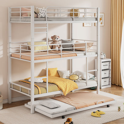 Triple Bunk Bed With Trundle, Heavy Duty Steel Construction - The Sleep Loft - Online Mattress Showroom NYC