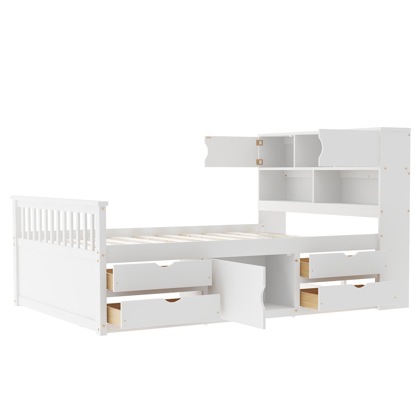 Captain Platform Bed Frame With Bookcase Headboard, 4 Drawers, Storage Shelves - The Sleep Loft - Online Mattress Showroom NYC