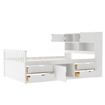 Captain Platform Bed Frame With Bookcase Headboard, 4 Drawers, Storage Shelves - The Sleep Loft - Online Mattress Showroom NYC