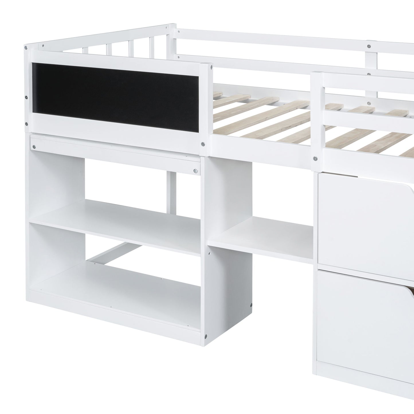 Low Loft Bed With Rolling Desk, Shelf And Drawers - The Sleep Loft - Online Mattress Showroom NYC
