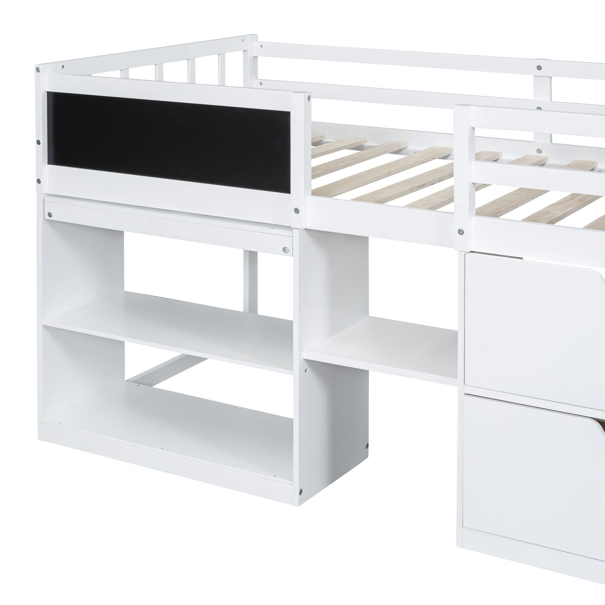 Low Loft Bed With Rolling Desk, Shelf And Drawers - The Sleep Loft - Online Mattress Showroom NYC