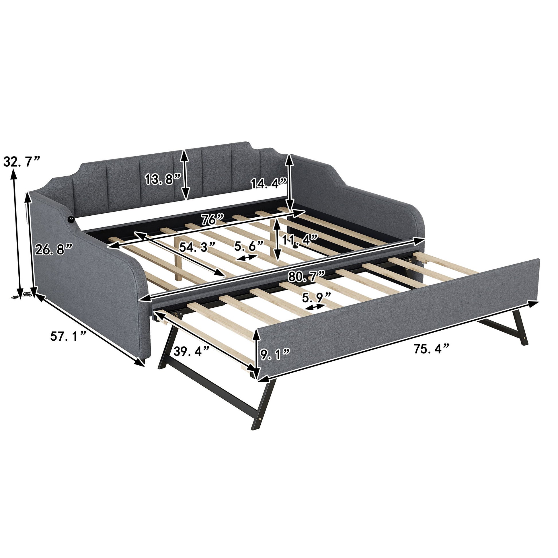 Full Size Upholstered Daybed With Trundle And USB Charging - Gray - The Sleep Loft - Online Mattress Showroom NYC