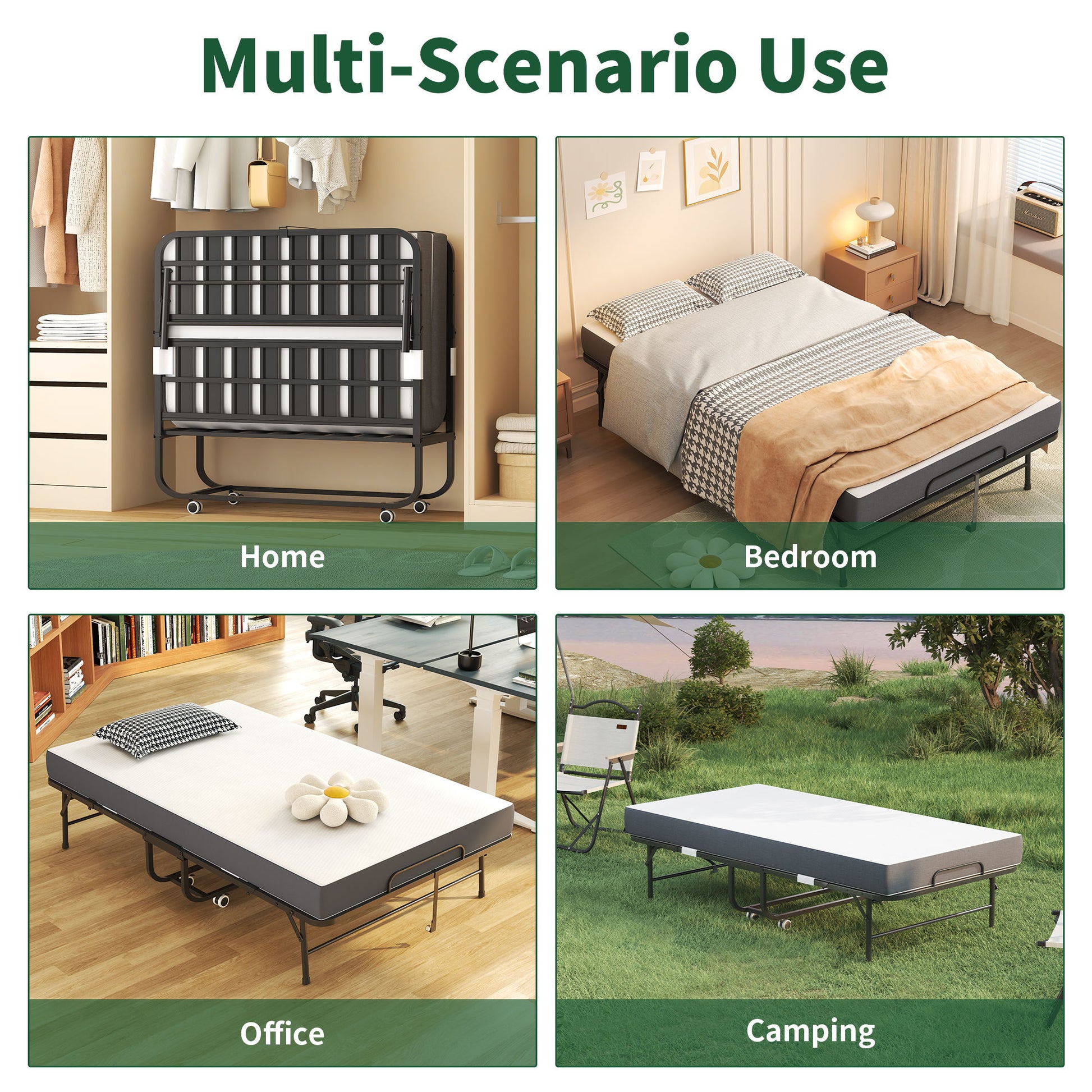 Twin Wide Folding Bed For Tall People, Extra Long & Wide Rollaway With Memory Foam, Heavy-Duty - Black - The Sleep Loft - Online Mattress Showroom NYC