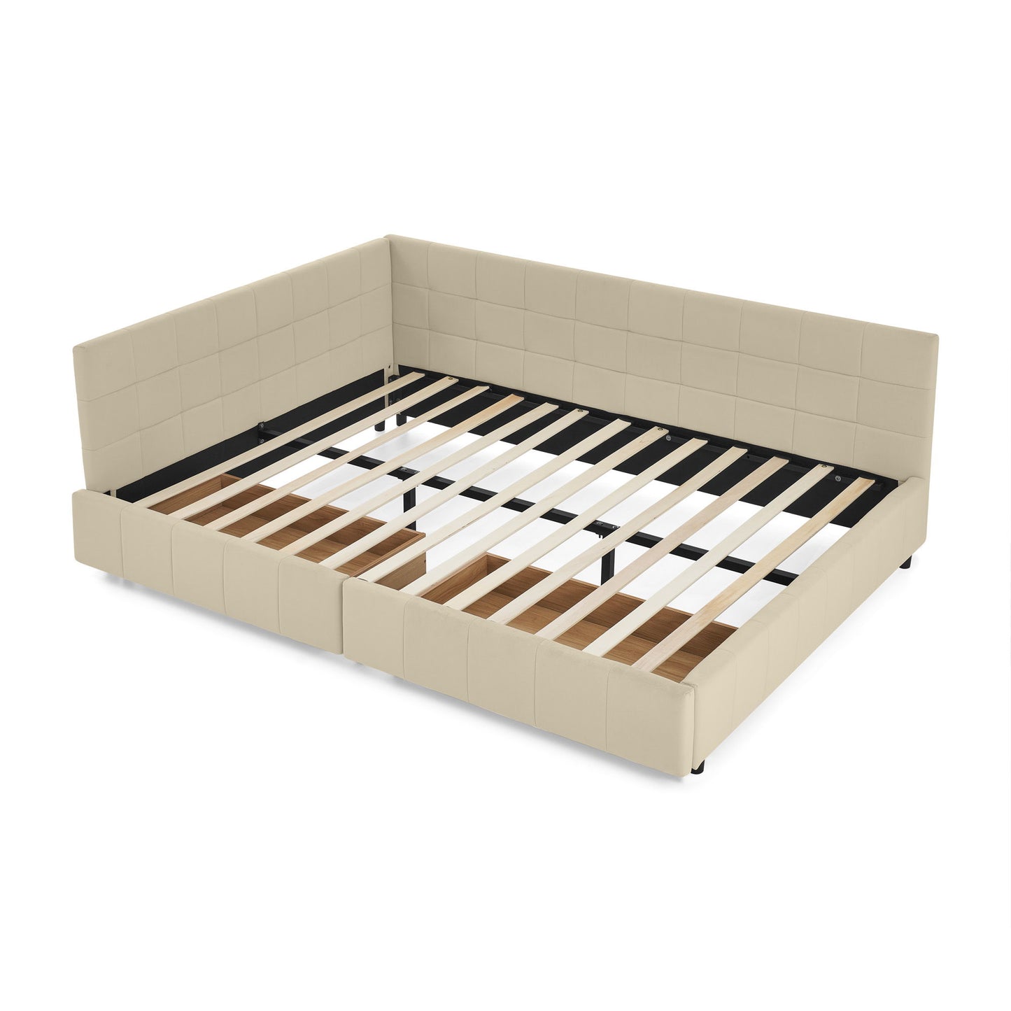 Mid-Century Storage Upholstered Tufted Bed Frame With Backrest And Armrests - The Sleep Loft - Online Mattress Showroom NYC