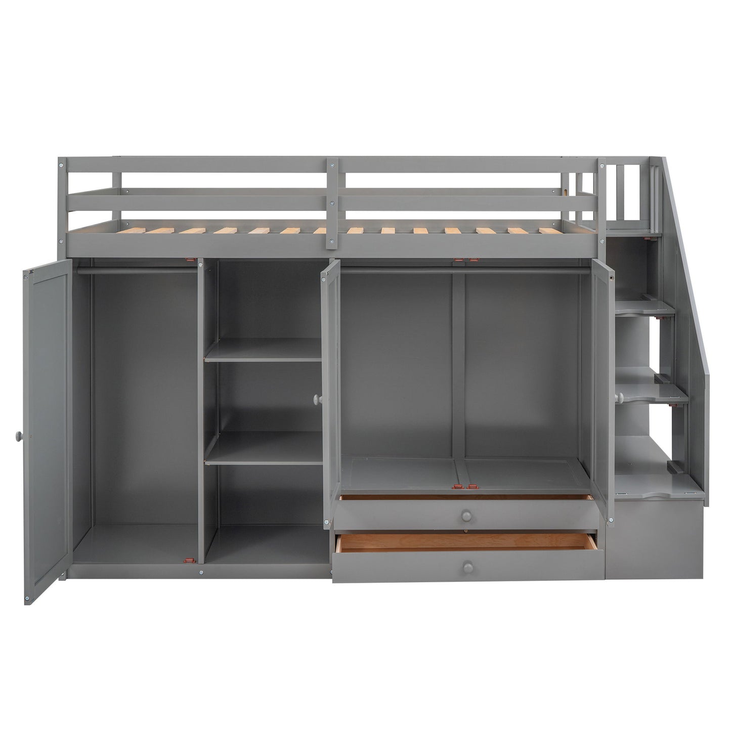 Loft Bed With 3 Shelves, 2 Wardrobes, 2 Drawers, Ladder Storage - The Sleep Loft - Online Mattress Showroom NYC