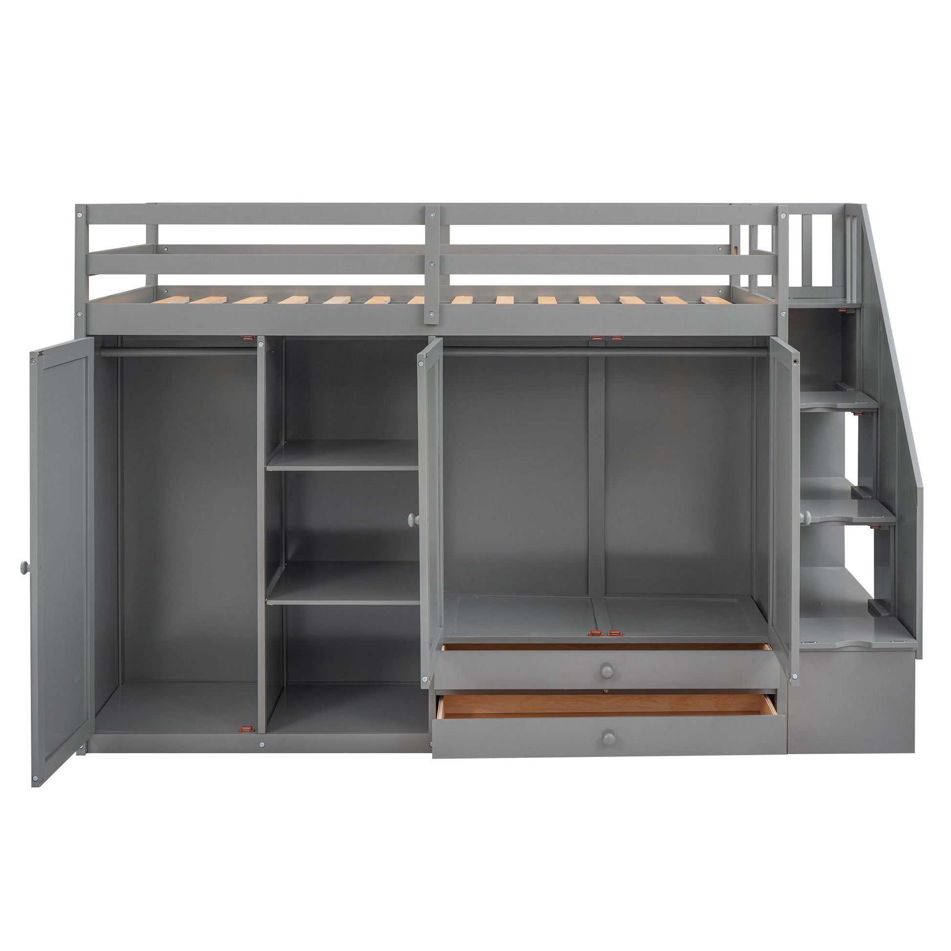 Loft Bed With 3 Shelves, 2 Wardrobes, 2 Drawers, Ladder Storage - The Sleep Loft - Online Mattress Showroom NYC