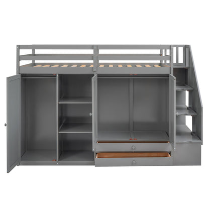 Loft Bed With 3 Shelves, 2 Wardrobes, 2 Drawers, Ladder Storage - The Sleep Loft - Online Mattress Showroom NYC