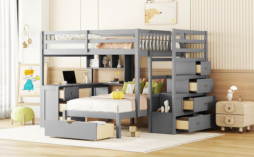 Bunk Bed With Desk, Drawers And Shelves - The Sleep Loft - Online Mattress Showroom NYC
