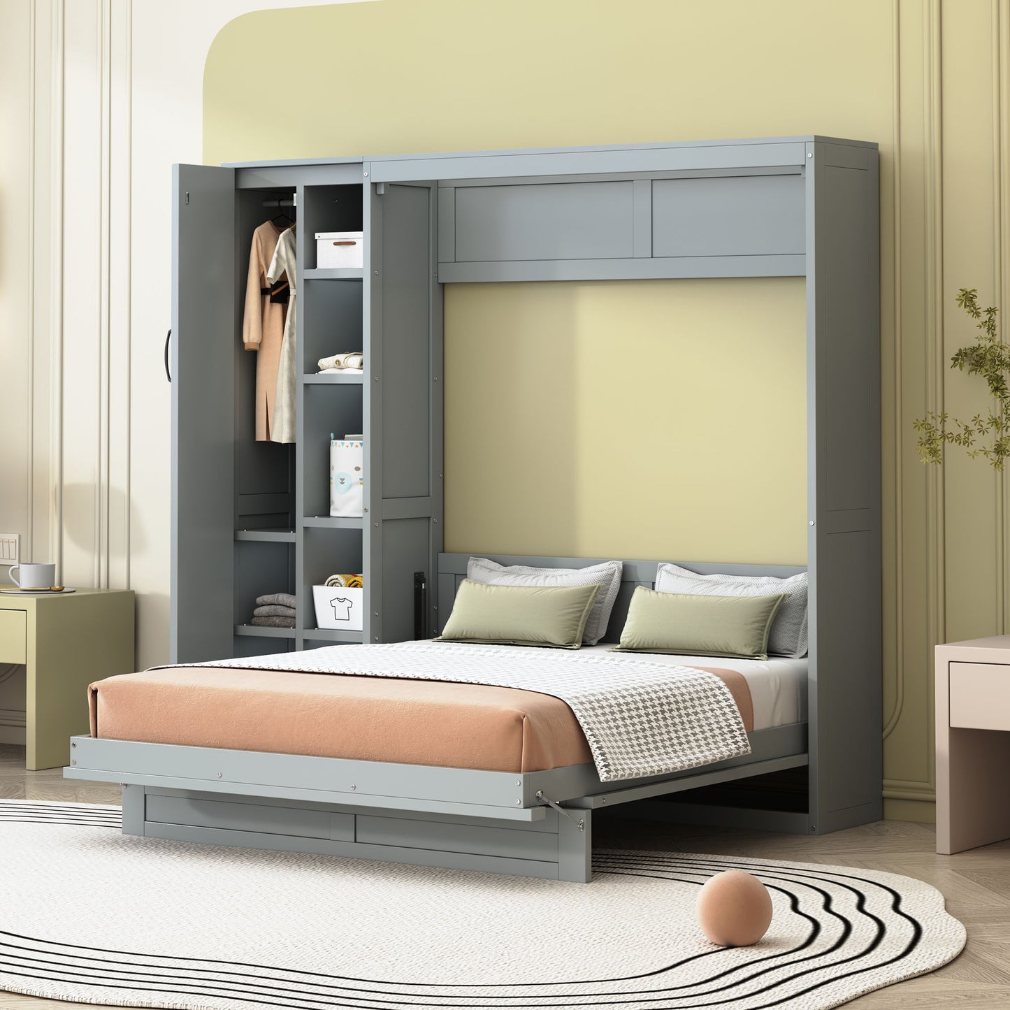 Murphy Wall Bed With Shelves, Wardrobe And LED Lights - The Sleep Loft - Online Mattress Showroom NYC