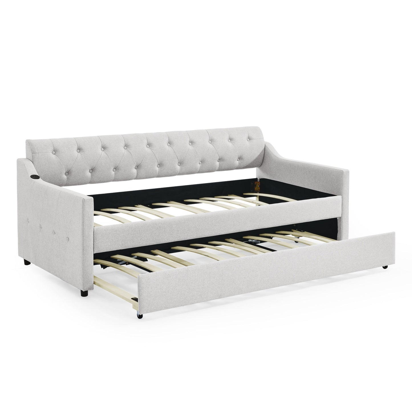 Size Upholstered Daybed With Trundle And USB Charging Armrest - The Sleep Loft - Online Mattress Showroom NYC