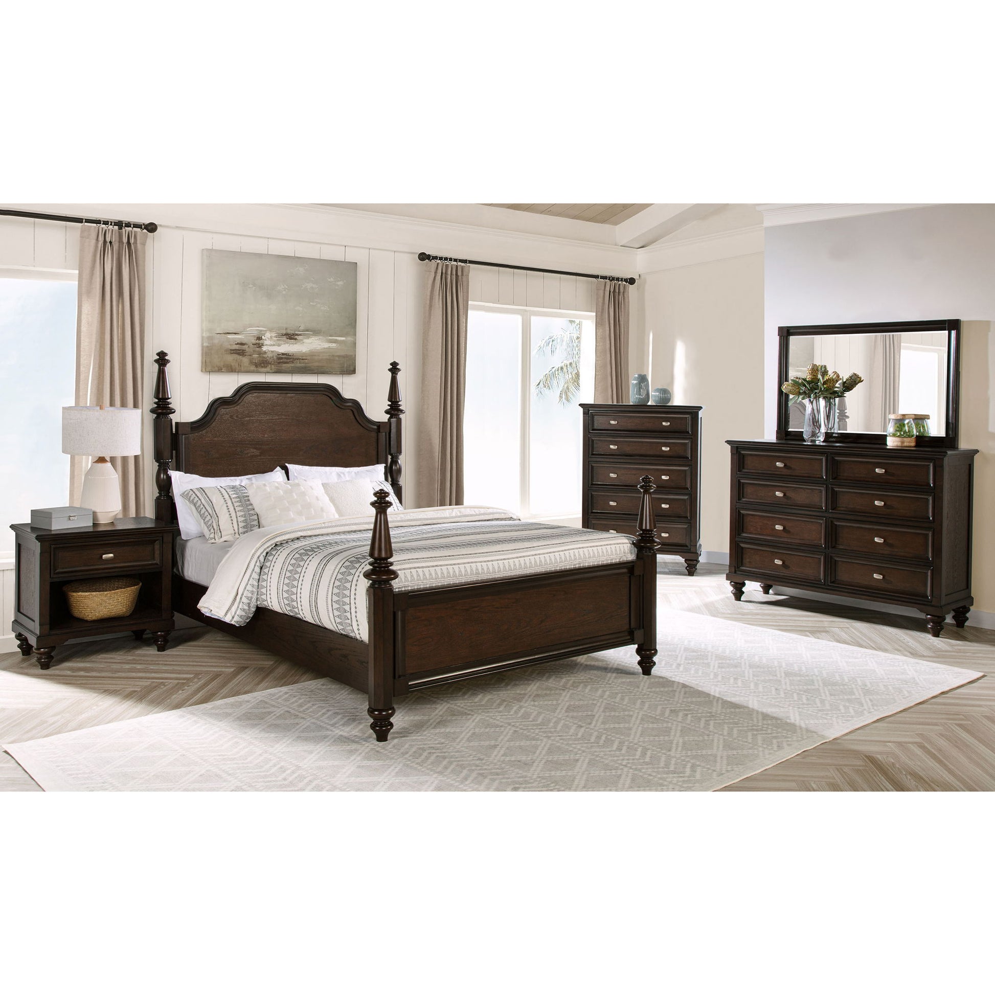 4 Poster California King Bed With Serpentine Headboard - Dark Oak - The Sleep Loft - Online Mattress Showroom NYC