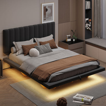 Upholstered Floating Hydrualic Platform Bed With LED Light And USB Port - The Sleep Loft - Online Mattress Showroom NYC