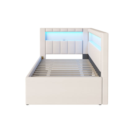 Upholstered Platform Bed With USB Ports And LED Belt - The Sleep Loft - Online Mattress Showroom NYC