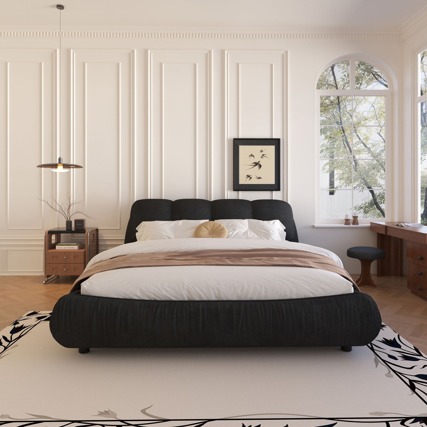 Luxury Upholstered Platform Bed With Oversized Padded Backrest And Solid Wood Frame - The Sleep Loft - Online Mattress Showroom NYC