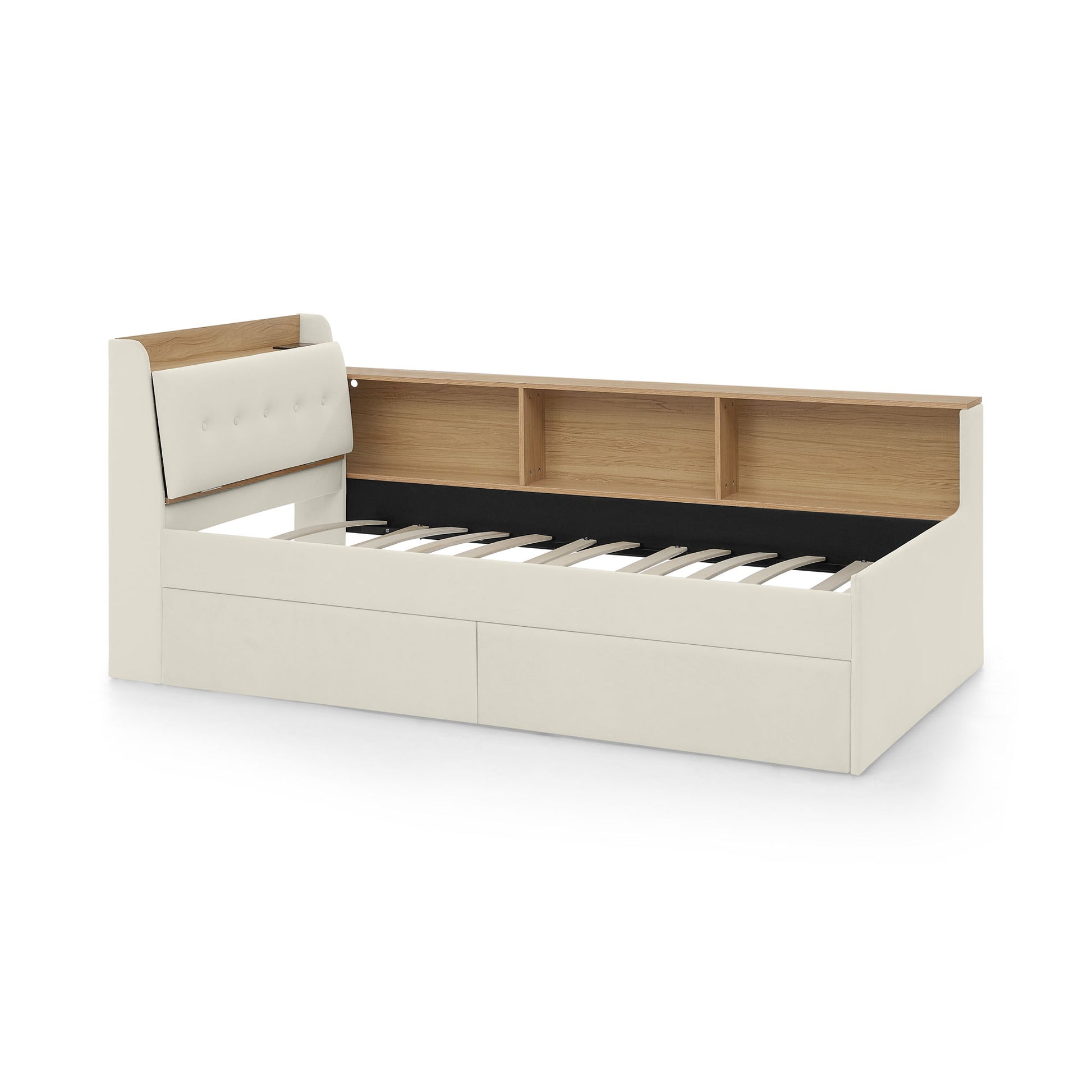 Upholstered Daybed With Storage Headboard, Wireless Charging, LED Lights - The Sleep Loft - Online Mattress Showroom NYC