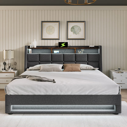 Upholstered Platform Bed With A Hydraulic Storage System, LED And USB Charging (Without Mattress) - The Sleep Loft - Online Mattress Showroom NYC