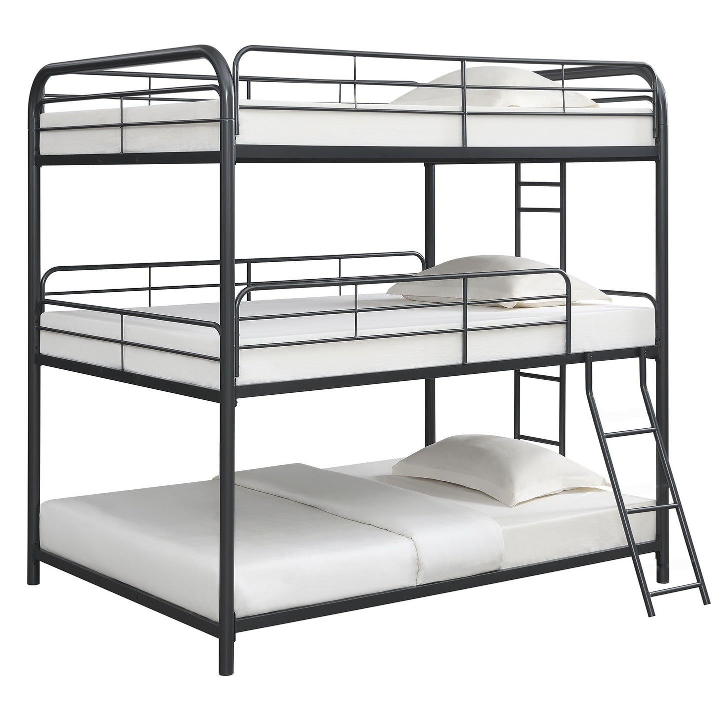 Triple Bunk Bed, Full Size With Sturdy Metal Frame And Safe Stairs - Black - The Sleep Loft - Online Mattress Showroom NYC