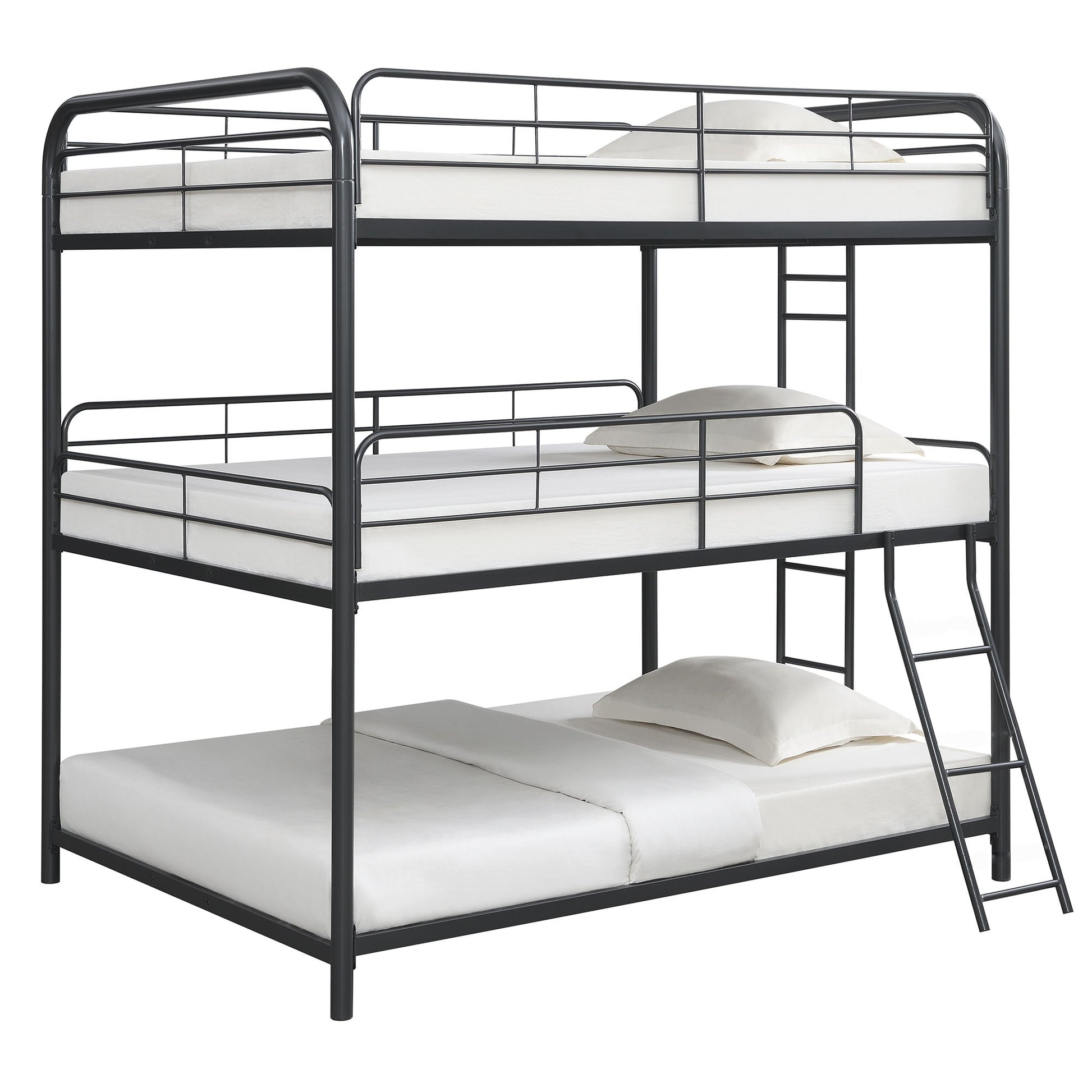 Triple Bunk Bed, Full Size With Sturdy Metal Frame And Safe Stairs - Black - The Sleep Loft - Online Mattress Showroom NYC