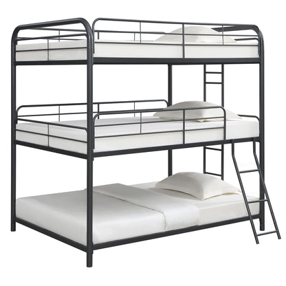 Triple Bunk Bed, Full Size With Sturdy Metal Frame And Safe Stairs - Black - The Sleep Loft - Online Mattress Showroom NYC