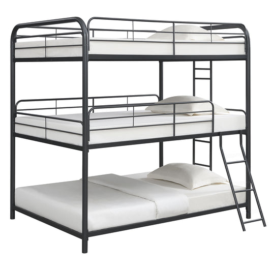 Triple Bunk Bed, Full Size With Sturdy Metal Frame And Safe Stairs - Black - The Sleep Loft - Online Mattress Showroom NYC