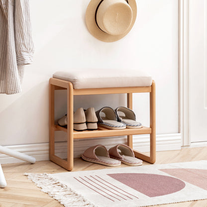 Shoe Bench, Beech Wood Storage Rack Organizer With High Rebound Sponge Cushion - Natural - The Sleep Loft - Online Mattress Showroom NYC