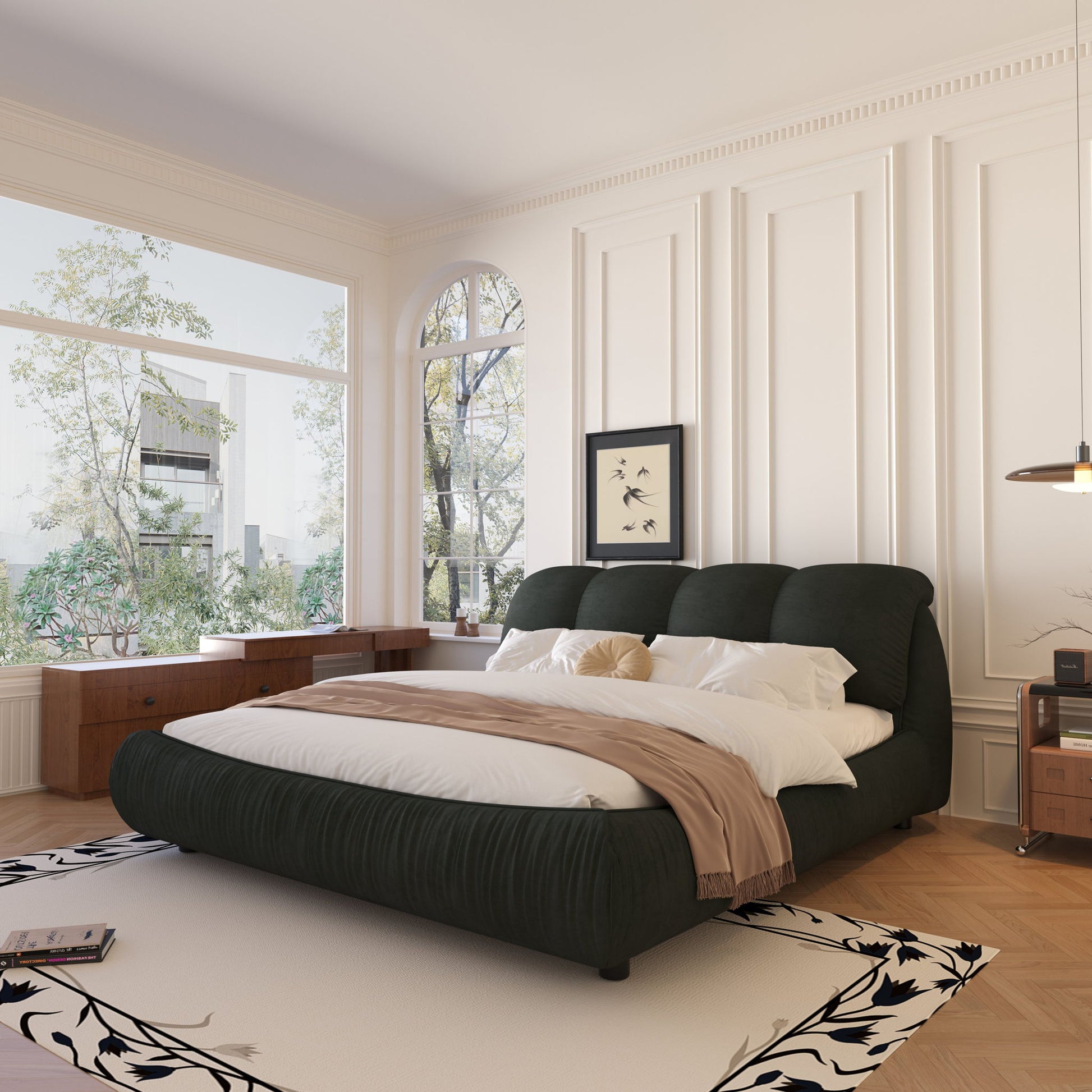 Luxury Upholstered Platform Bed With Oversized Padded Backrest And Solid Wood Frame - The Sleep Loft - Online Mattress Showroom NYC