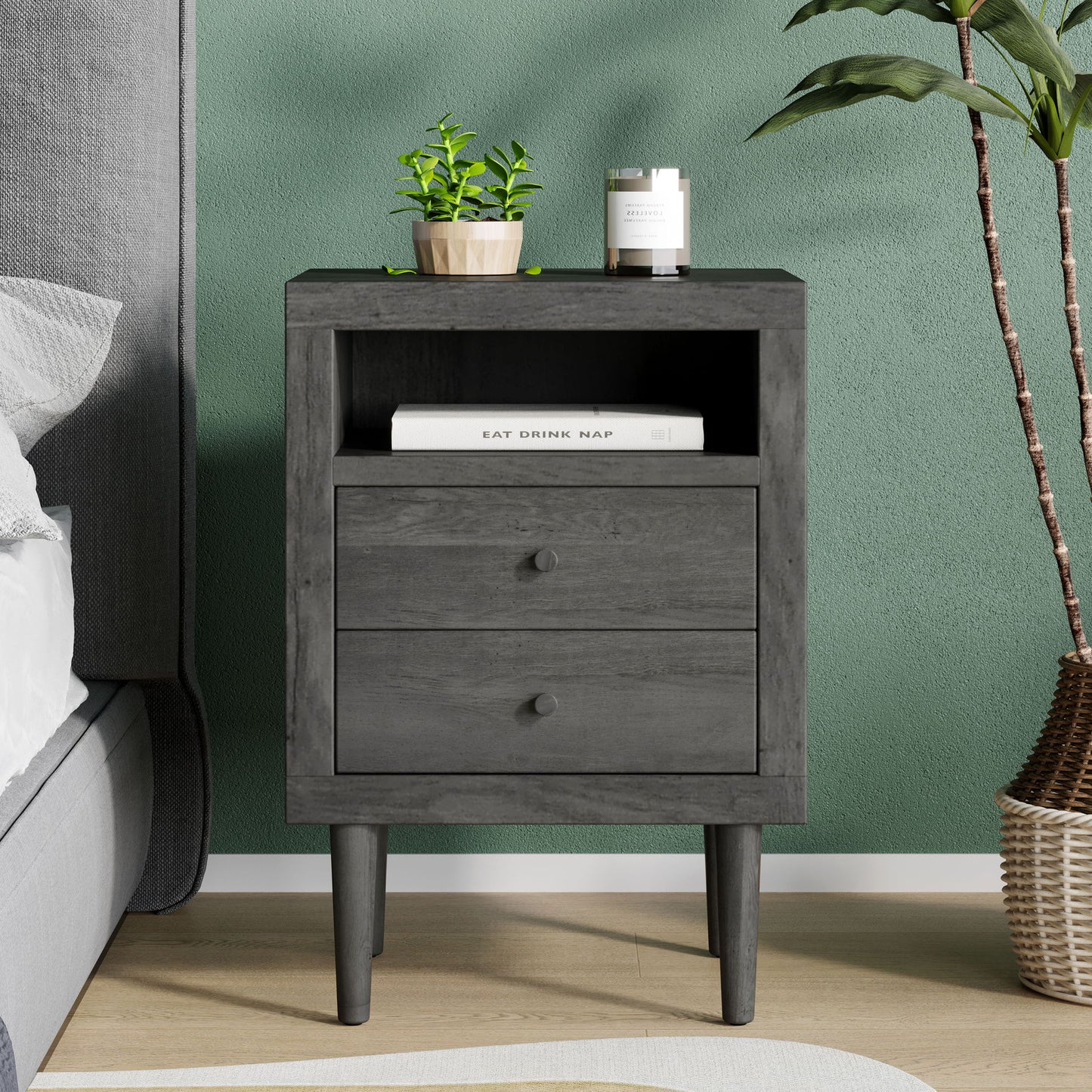 Nystrom - Mid Century Modern 2 Drawer Nightstand - The Sleep Loft - Online Mattress Showroom NYC