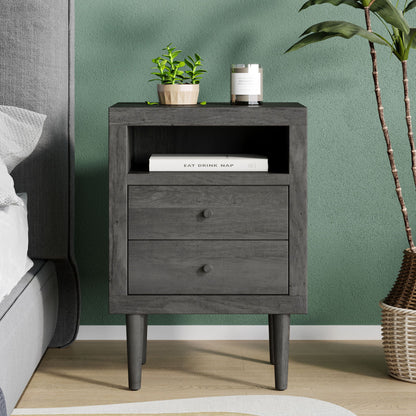 Nystrom - Mid Century Modern 2 Drawer Nightstand - The Sleep Loft - Online Mattress Showroom NYC