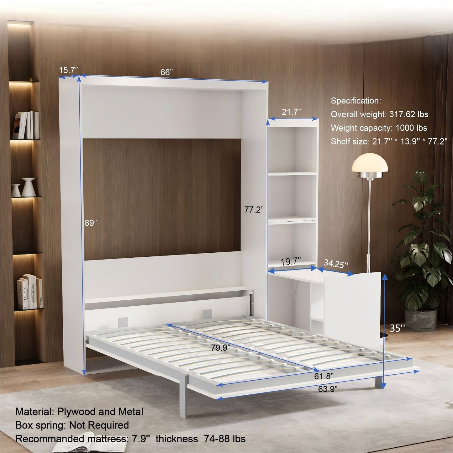 Morden Deisgn Vertical Murphy Bed With Shelf And Drawers For Bedroom Or Guestroom Wall Bed Space Saving Hidden Bed With New Style Gas Struts - The Sleep Loft - Online Mattress Showroom NYC