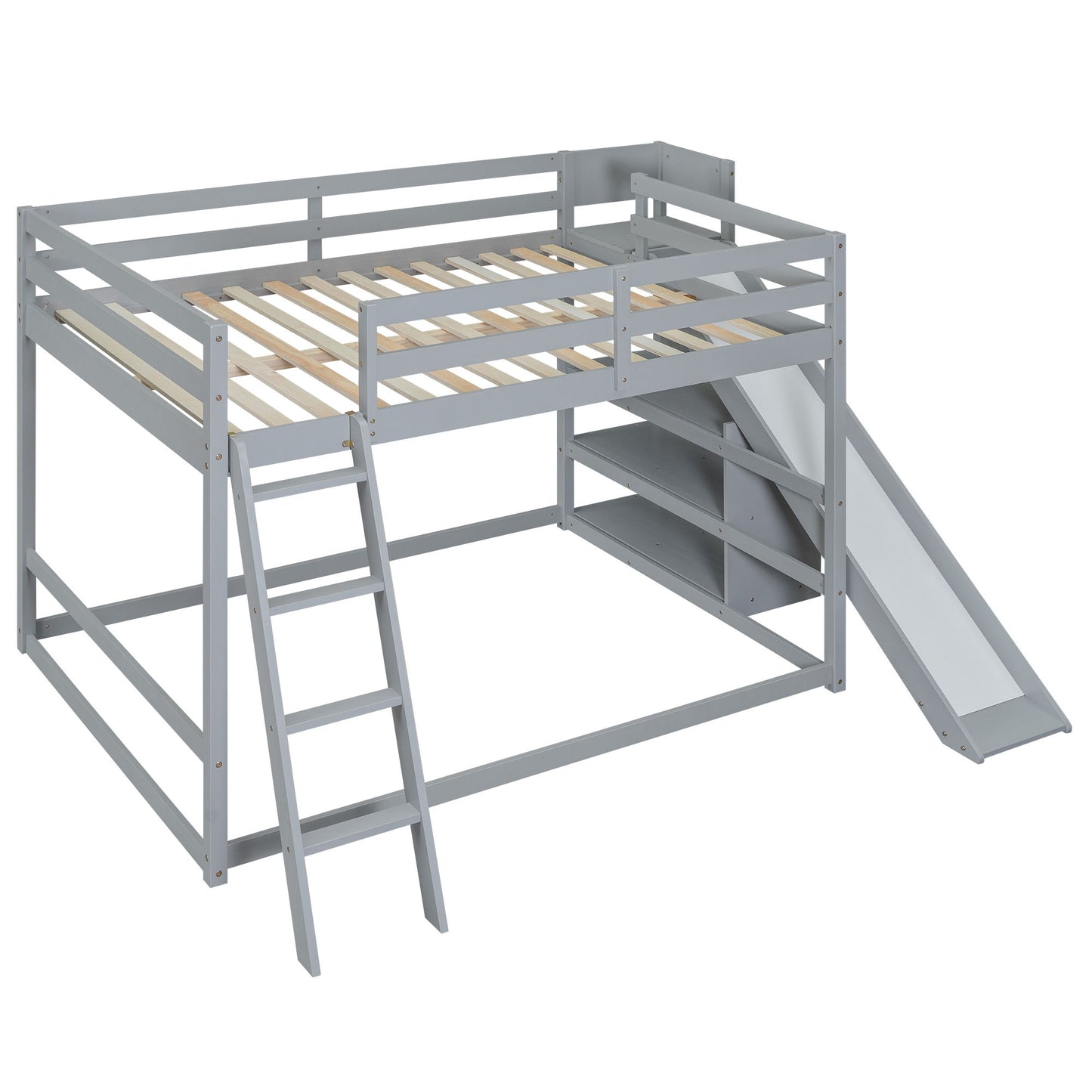 Bunk Bed With Ladder, Slide, And Shelves Pine Wood - The Sleep Loft - Online Mattress Showroom NYC