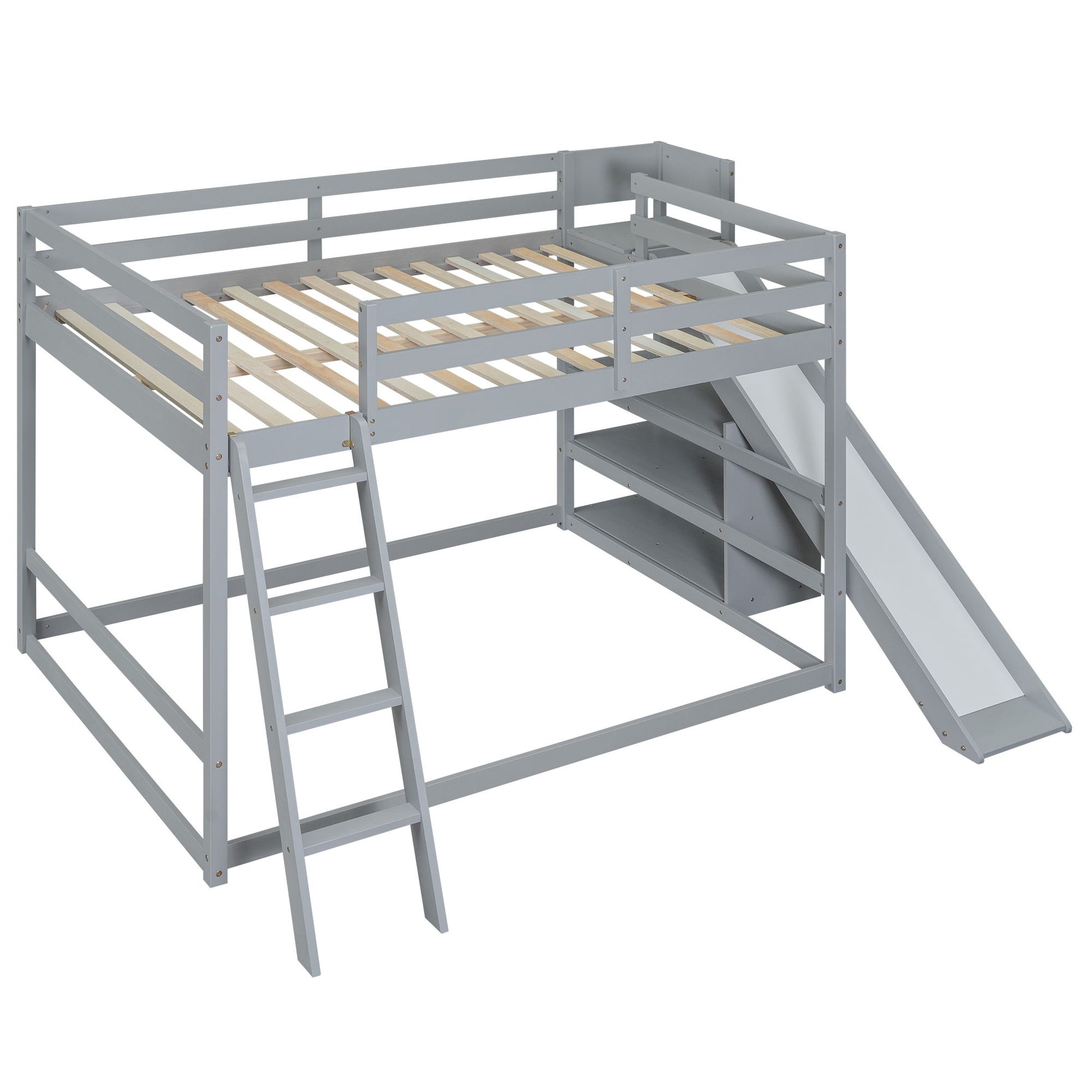 Bunk Bed With Ladder, Slide, And Shelves Pine Wood - The Sleep Loft - Online Mattress Showroom NYC