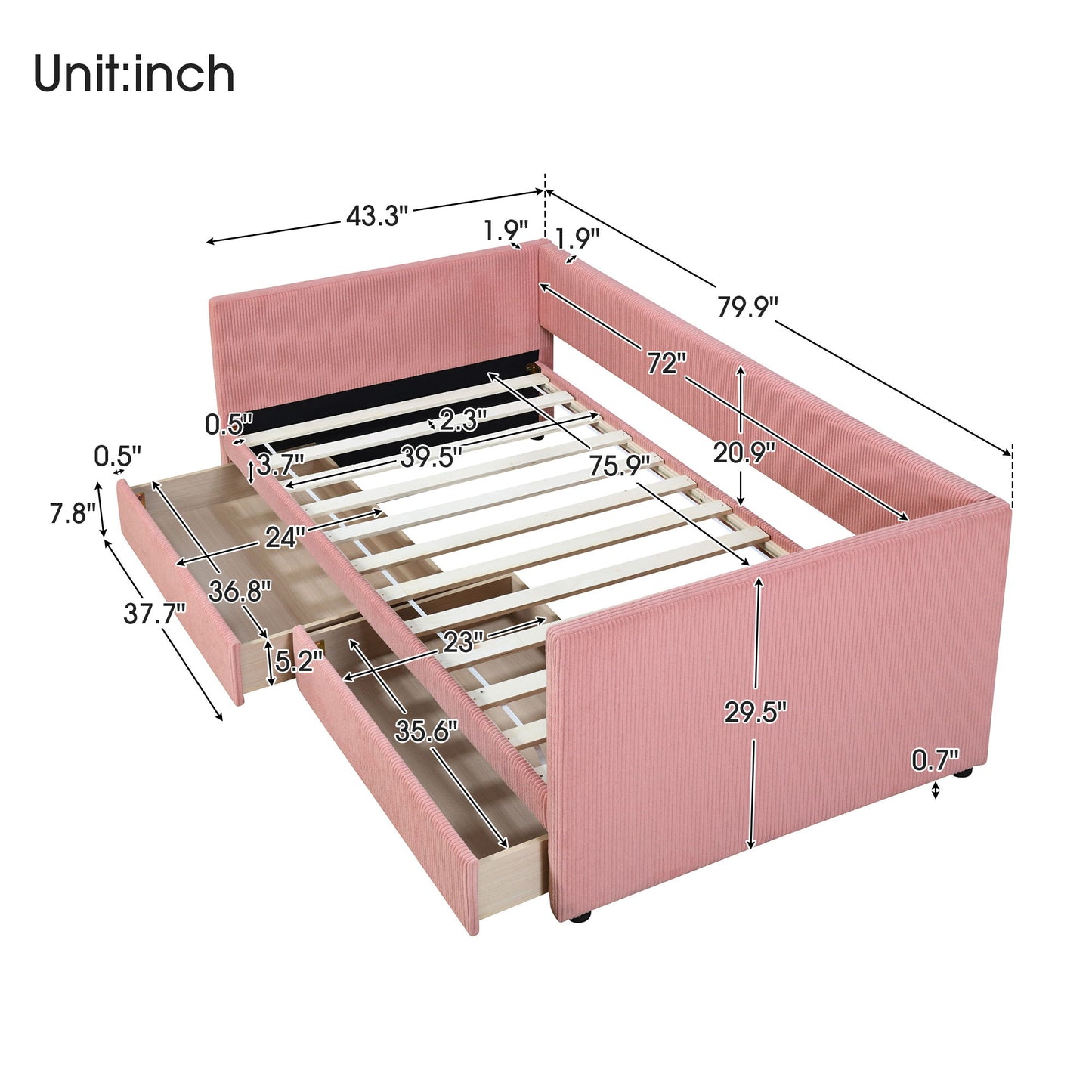 Daybed With Two Drawers And Wood Slat - The Sleep Loft - Online Mattress Showroom NYC