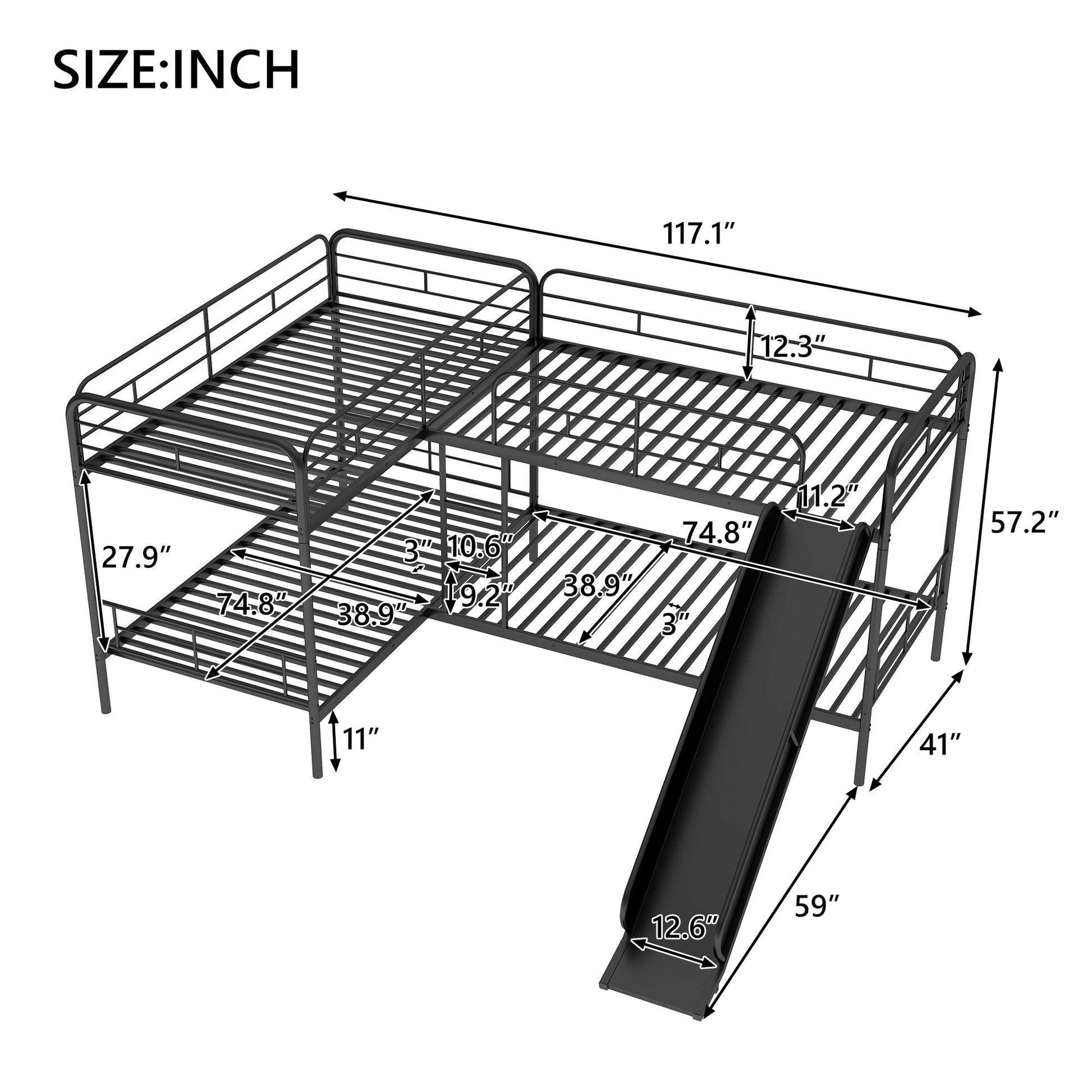 Mission Style Twin Size L-Shaped Bunk Bed With Slide And Ladder - Black - The Sleep Loft - Online Mattress Showroom NYC