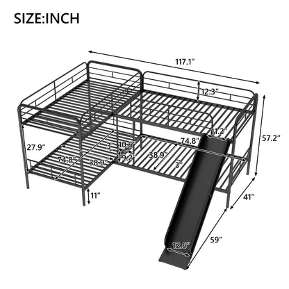 Mission Style Twin Size L-Shaped Bunk Bed With Slide And Ladder - Black - The Sleep Loft - Online Mattress Showroom NYC