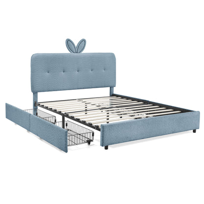 Upholstered Bed With Oversized Rabbit Ear Headboard, LED Lights & 4 Storage Drawers - The Sleep Loft - Online Mattress Showroom NYC